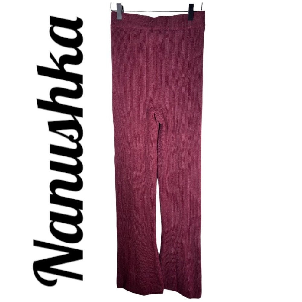 NWOT NANUSHKA Leba Luxe Wool Cashmere Blend Burgundy Flare Leg Knit Pants, Small - Picture 5 of 10